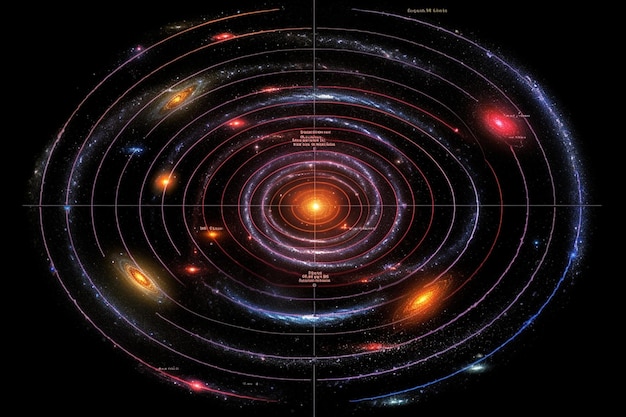 Foto een close-up van een diagram van de planeten en hun generatieve ai satellieten