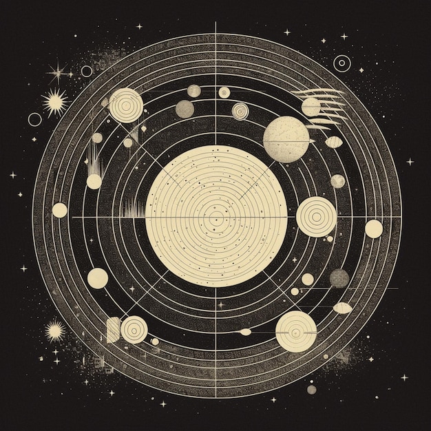 Een close up van een diagram van het zonnestelsel met generatieve ai planeten