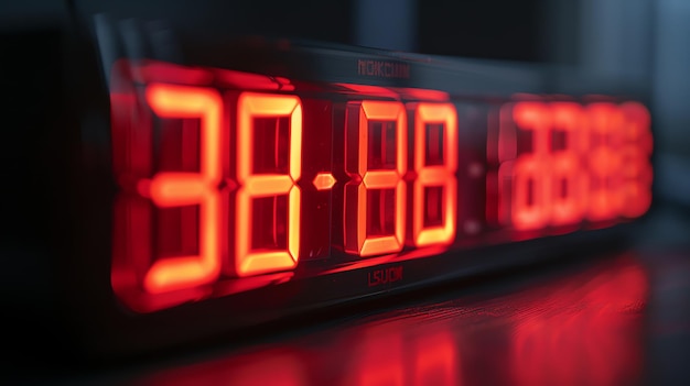 Foto een close-up van een digitale klok met de tijd 3808 in rode cijfers