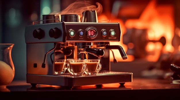 Een close-up van een espressomachine met het nummer 6 erop