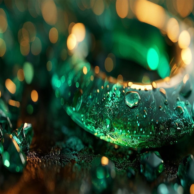 Foto een close-up van een fles groene vloeistof met waterdruppels