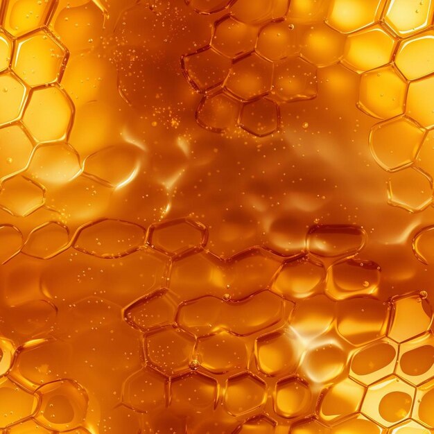 Een close-up van een fles honing met bubbels en bubbels.