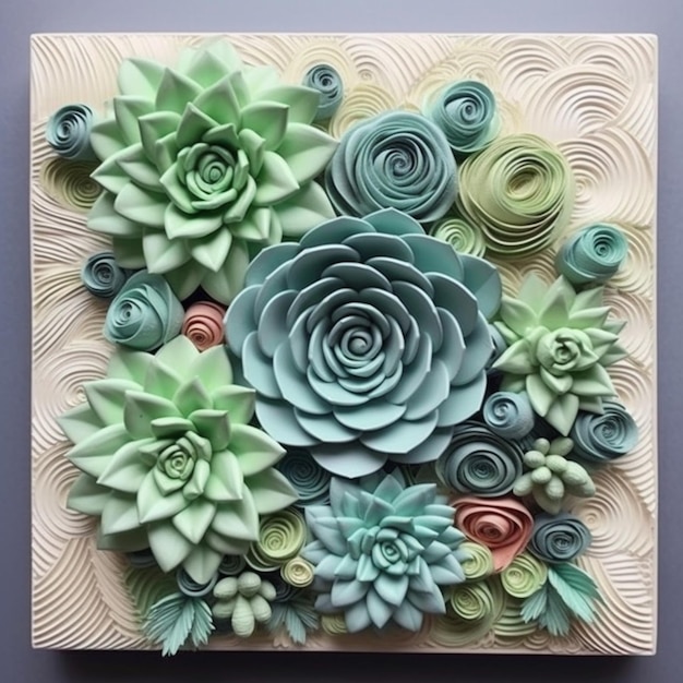 een close-up van een foto van een bloemarrangement gemaakt van papier generatieve ai