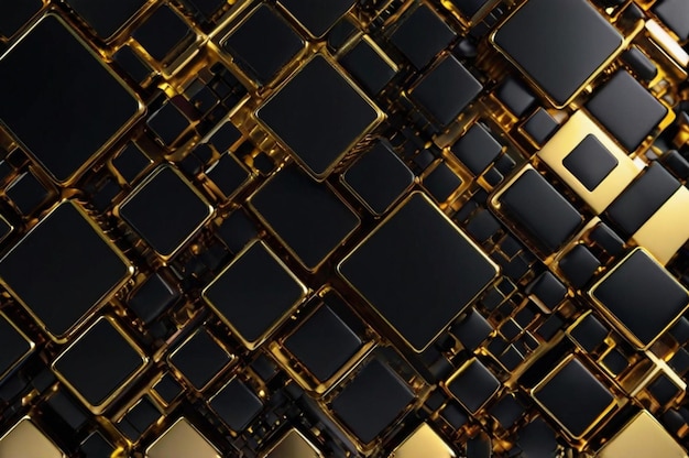 een close-up van een futuristisch oppervlak met de gouden staven van de kubussen