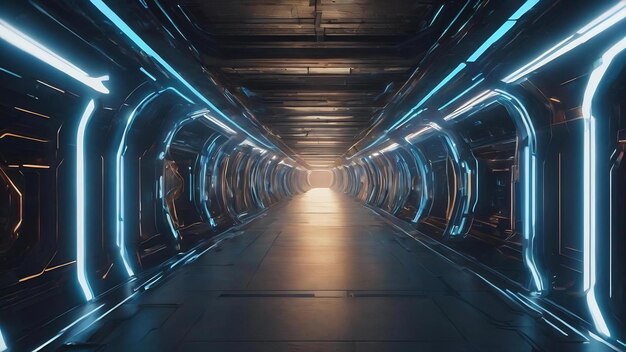 Een close-up van een futuristische tunnel met blauwe lichten generatieve ai