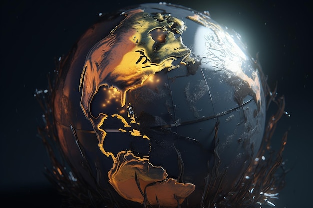 Een close-up van een gebroken aarde met het woord wereld erop
