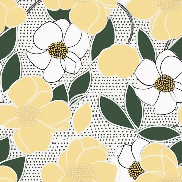 een close-up van een geel en wit bloemenpatroon op een witte achtergrond generatieve ai