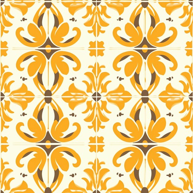 een close-up van een gele en witte tegel met een patroon generatieve ai