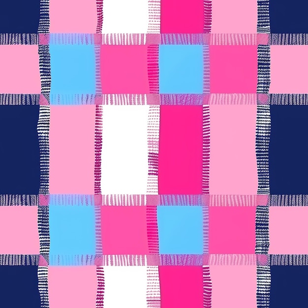 een close-up van een geruite patroon met een roze en blauwe achtergrond generatieve ai