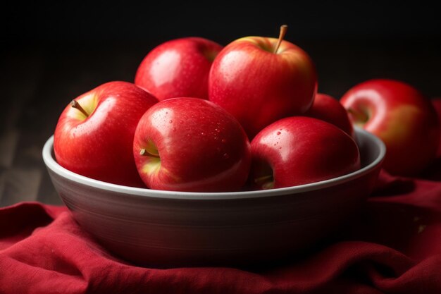 Een close-up van een gezonde schaal gevuld met rode zoete appels Een verleidelijke en voedzame traktatie