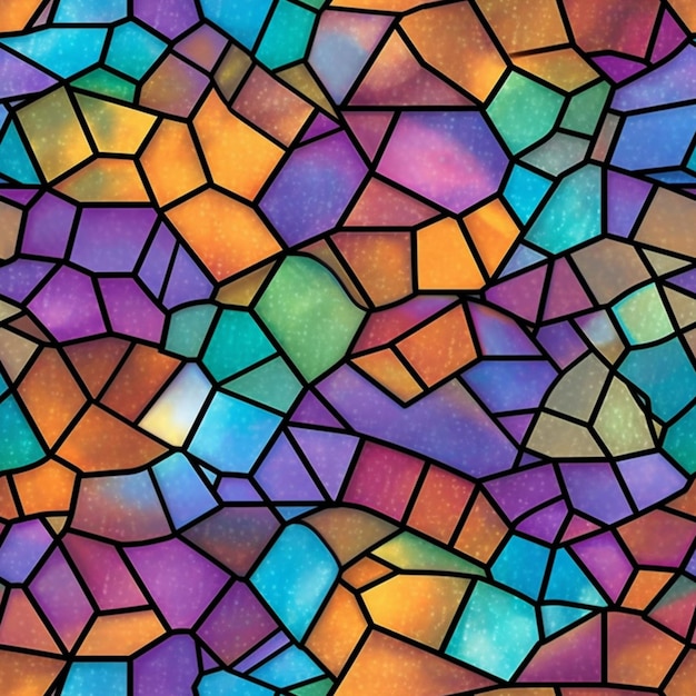 Een close-up van een glas-in-loodraam met veel kleuren generatieve ai