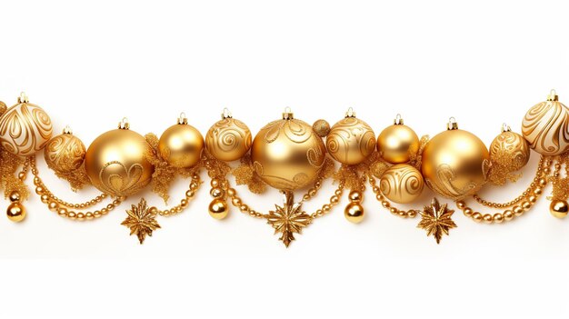 een close-up van een gouden kerstslinger met ornamenten generatieve ai