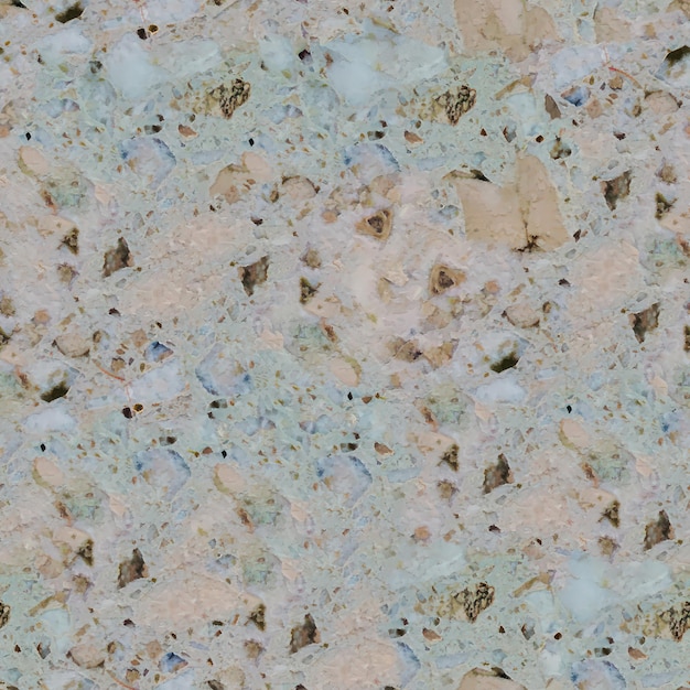 Een close-up van een graniet met een roze en blauw gespikkeld patroon.