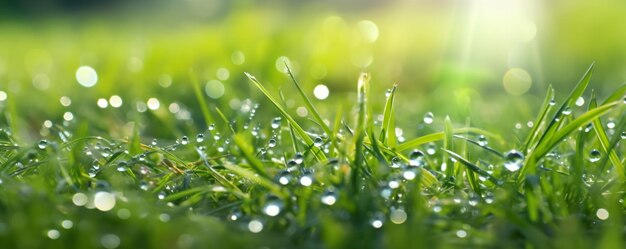 een close-up van een gras bedekt met waterdruppeltjes