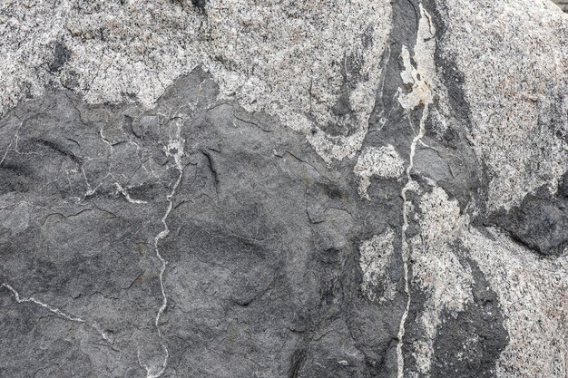 Een close-up van een grijs graniet met een zwart-wit patroon.