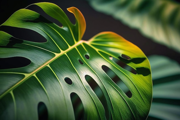 Een close-up van een groen blad met gaten erin