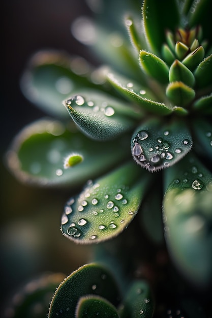 Een close-up van een groen blad met waterdruppels erop