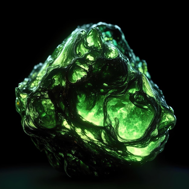 Een close-up van een groen moldavite steen mineraal kristal Het kristal is zeer gedetailleerd en heeft een felgroene kleur Het beeld wordt gegenereerd door AI