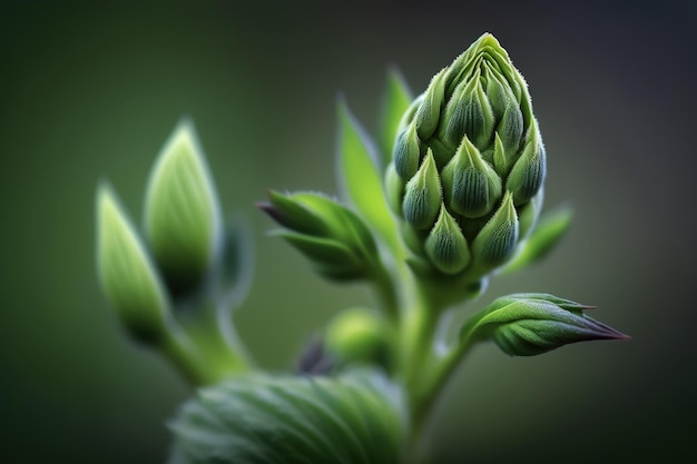 Een close up van een groene bloemknop generatieve AI