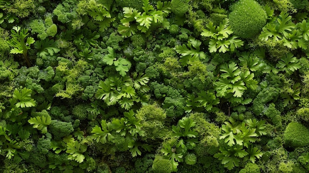 een close-up van een groep groene planten die op een muur groeien generatieve ai