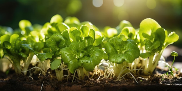 Foto een close-up van een groep groene planten frisse groene salade in het groen huis