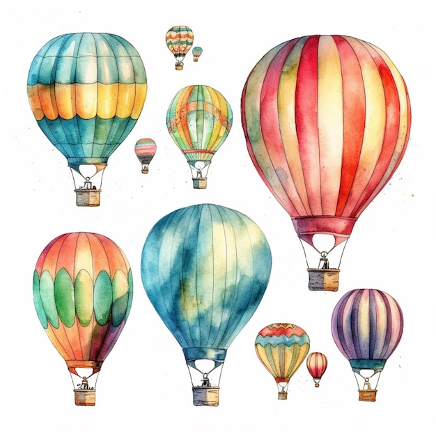 een close-up van een groep heteluchtballonnen die in de lucht vliegen generatieve ai