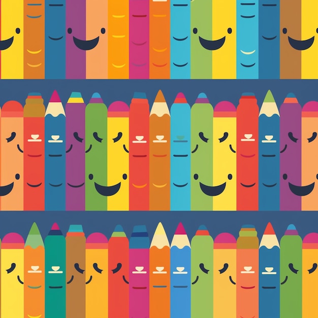 Een close-up van een groep kleurpotloden met gezichten en ogen generatieve ai