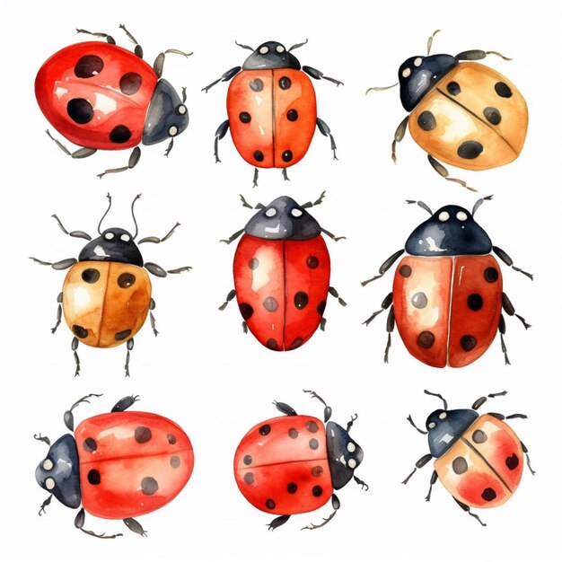 een close-up van een groep ladybugs op een witte achtergrond generatieve ai