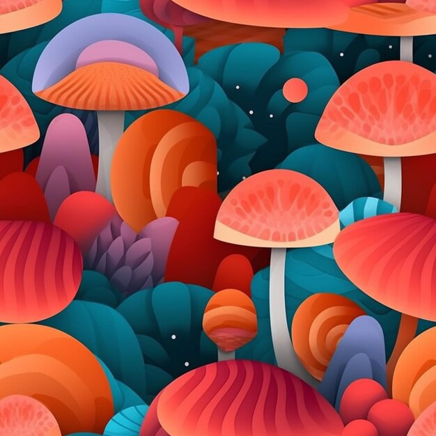 Een close-up van een groep paddenstoelen met verschillende kleuren generatieve ai