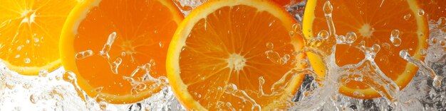 Een close-up van een groep sinaasappels met water dat om hen heen spat