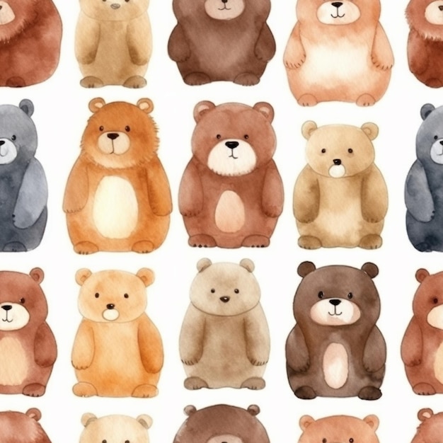 Een close-up van een groep van verschillende gekleurde beren generatieve ai