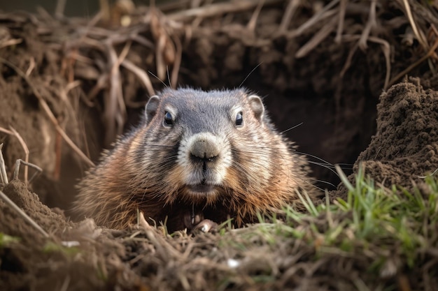 Een close-up van een groundhog die naar de generatieve AI van de camera kijkt