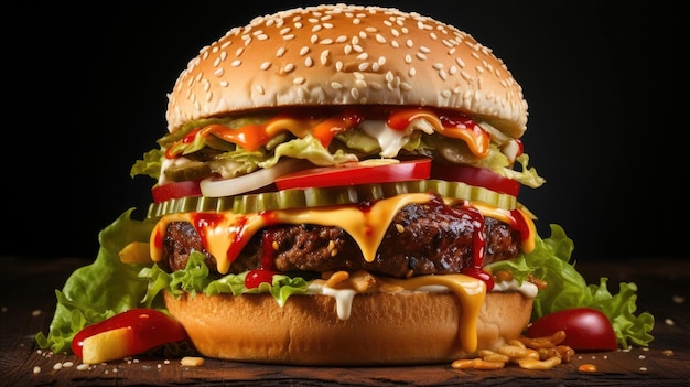 Een close-up van een hamburger