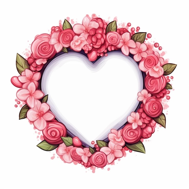 een close-up van een hartvormig frame met bloemen en bladeren generatieve ai