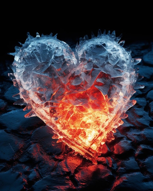 Een close-up van een hartvormig vuur op een rotsachtig oppervlak generatieve ai