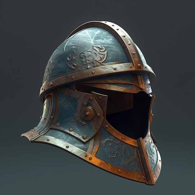 Een close-up van een helm met een metalen ontwerp erop generatieve ai
