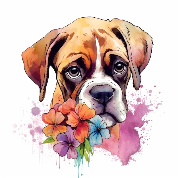 Een close-up van een hond met bloemen op zijn hoofd generatieve ai