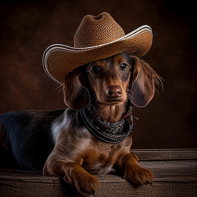 Een close-up van een hond met cowboyhoed generatieve ai