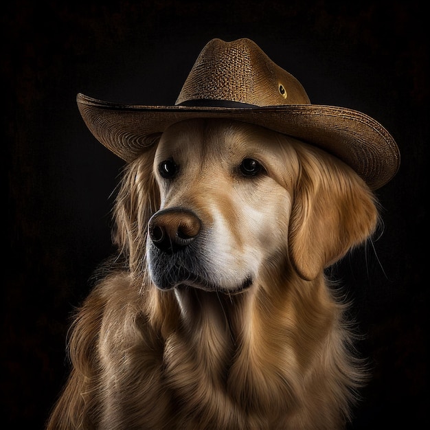 Een close-up van een hond met hoed met cowboy generatieve ai