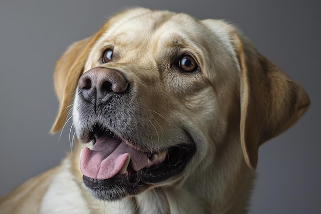 een close-up van een hond met zijn mond open