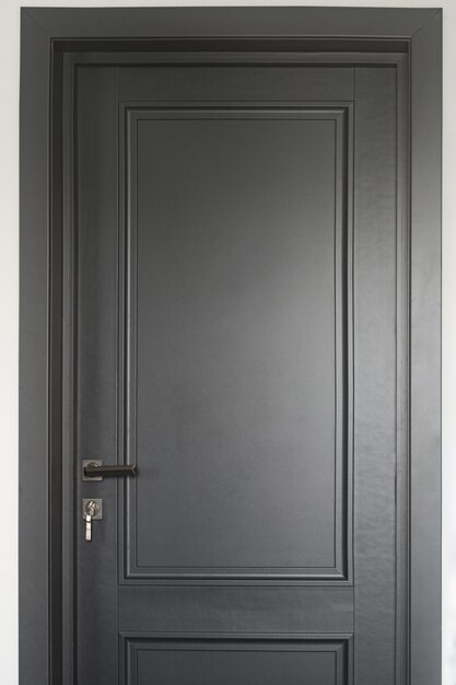 Een close-up van een interieur klassieke deur van donkere grijze anthracite kleur