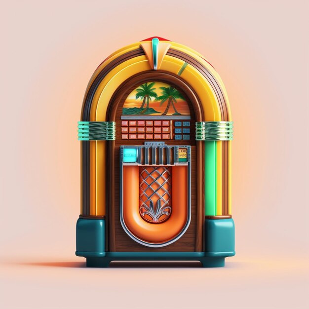 een close-up van een juke box met een palmboom op de top generatieve ai