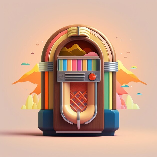 een close-up van een jukebox met een berg op de achtergrond generatieve ai