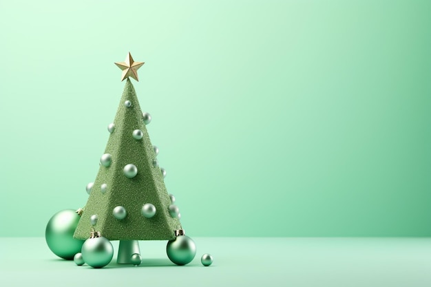 een close up van een kerstboom met versieringen op een groene achtergrond generatieve ai