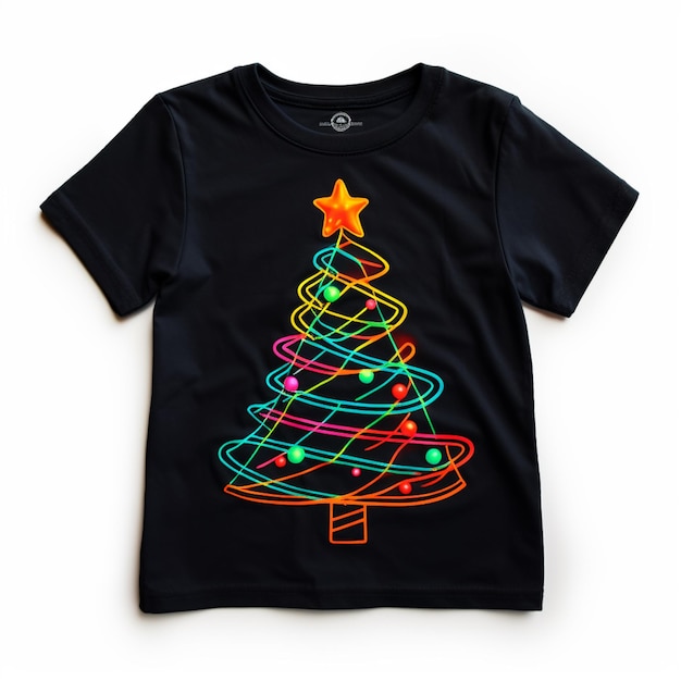 een close-up van een kindert-shirt met een kerstboom erop generatieve ai