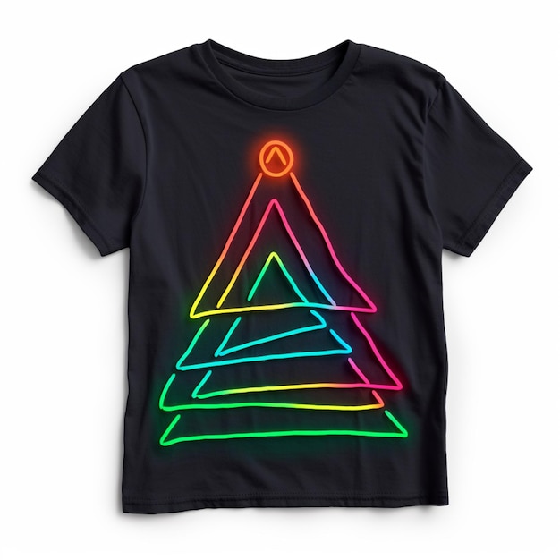 een close-up van een kindert-shirt met een neon-kerstboom generatieve ai