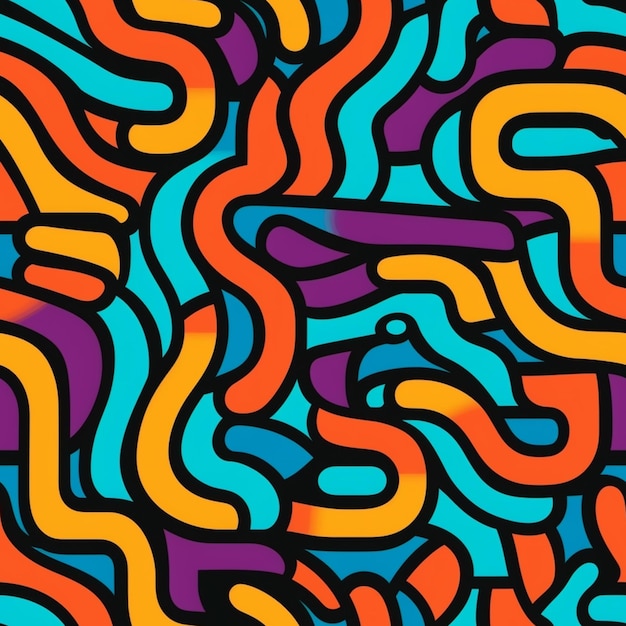een close-up van een kleurrijk abstract patroon met golvende lijnen generatieve ai