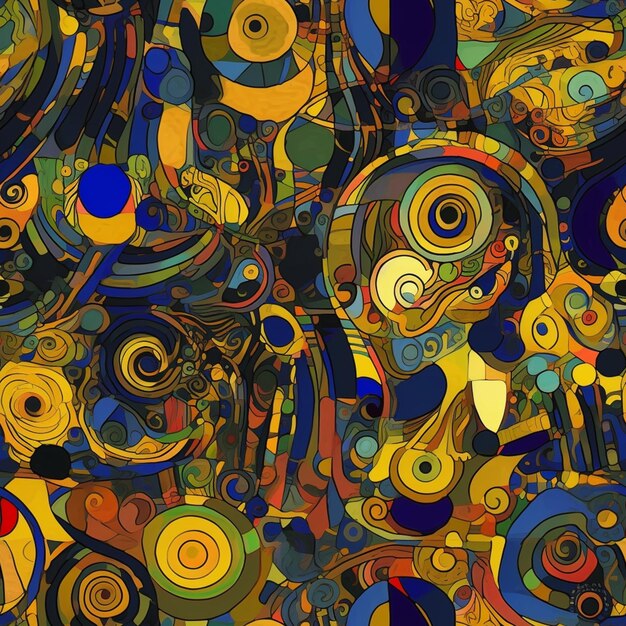 een close-up van een kleurrijk abstract schilderij van cirkels en cirkels generatieve ai