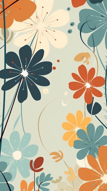 Een close-up van een kleurrijk bloemenpatroon op een blauwe achtergrond generatieve ai