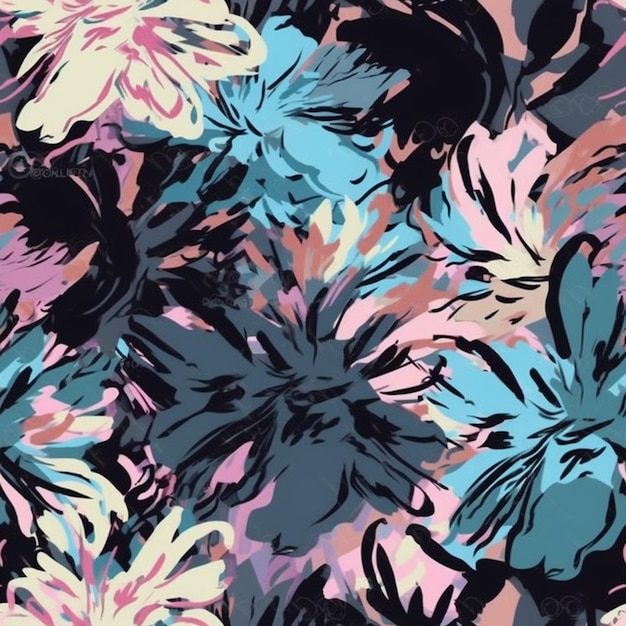 een close-up van een kleurrijk bloemenpatroon op een zwarte achtergrond generatieve ai